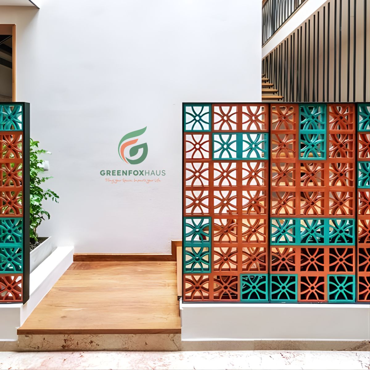 tường gạch bông gió màu phối đa sắc, mẫu gạch hoa gió trang trí vách ngăn nội thất hiện đại