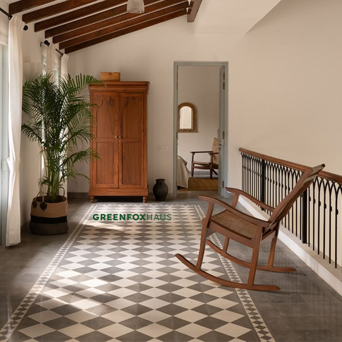 gạch bông lát nền 80x80 họa tiết hình học cổ điển cho hành lang sang trọng