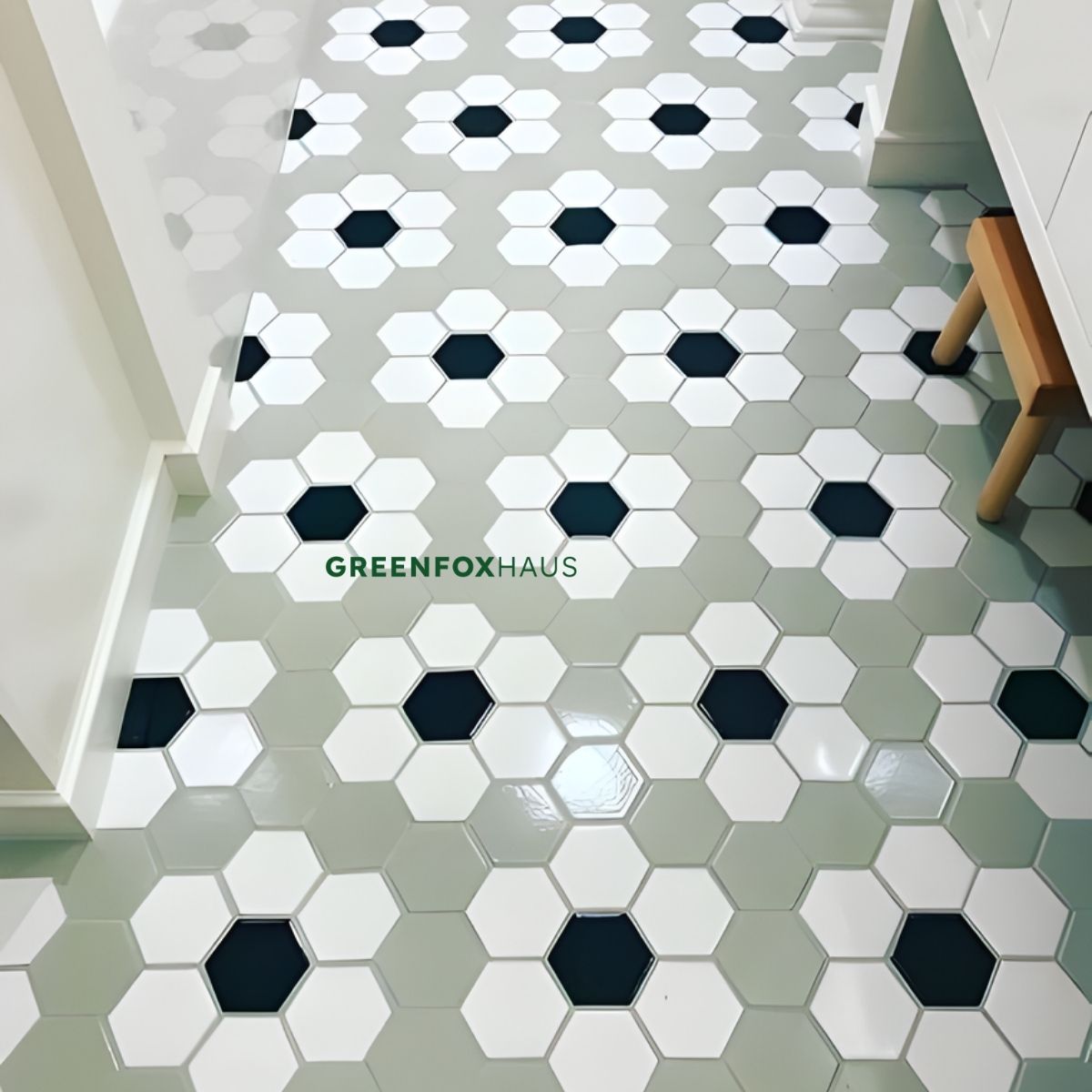 gạch bông lát sàn lục giác xanh trắng họa tiết hình hoa cổ điển cho nhà ở hiện đại