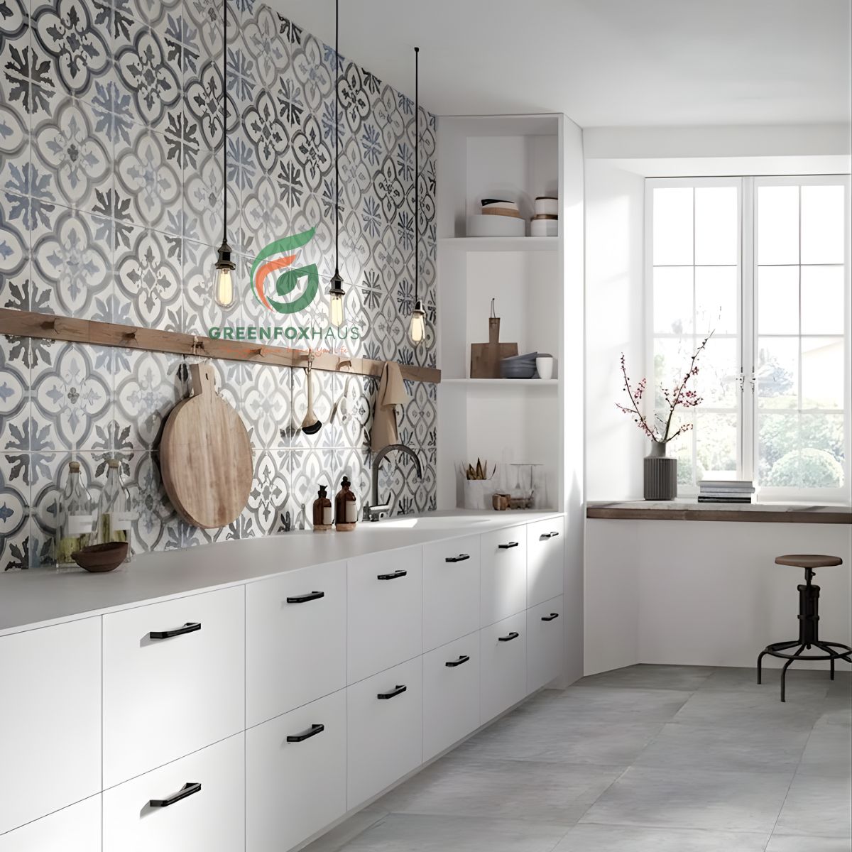 gạch bông ốp tường 30x60 họa tiết cổ điển cho không gian bếp