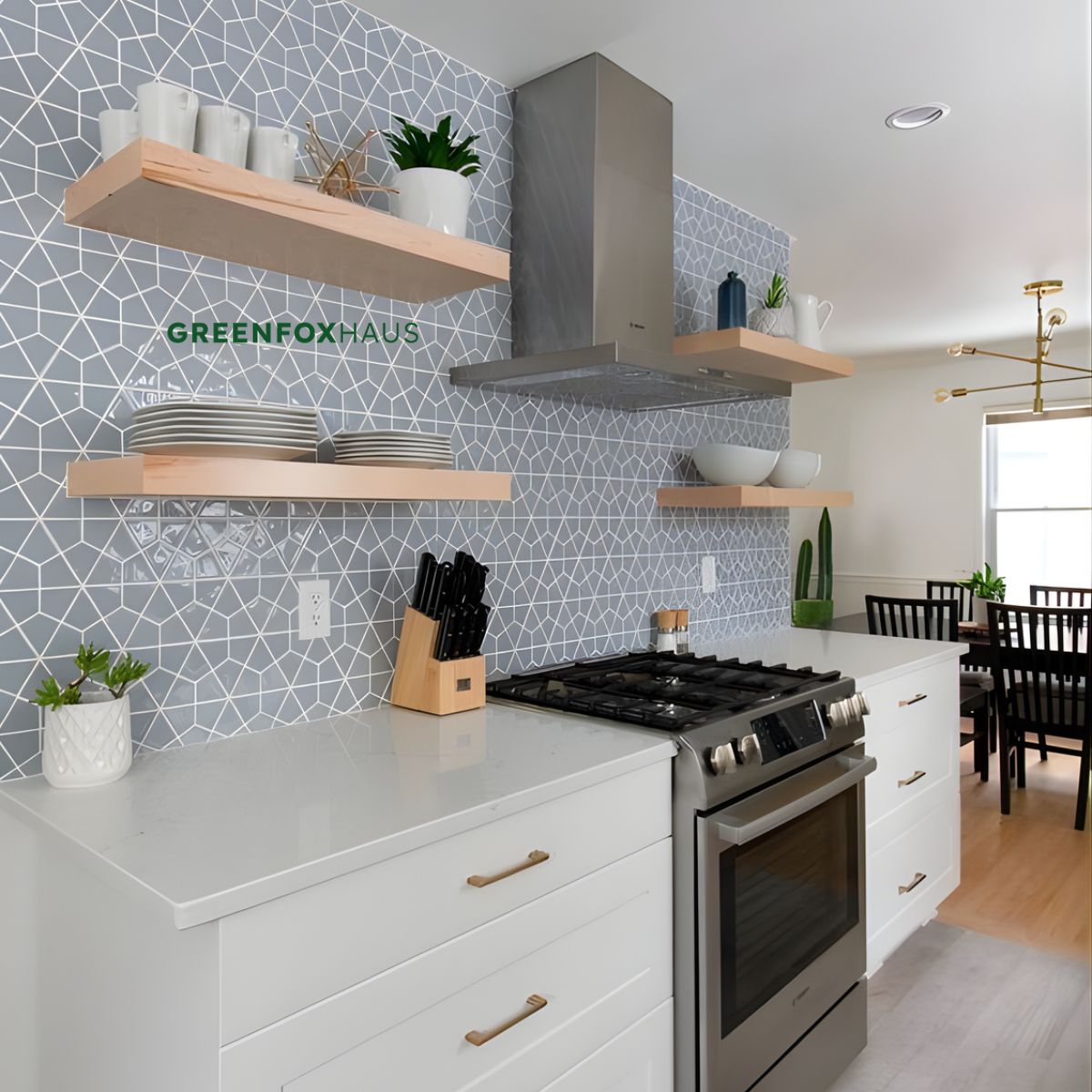 gạch ốp tường 30x60 họa tiết hình học trang trí khu bếp hiện đại