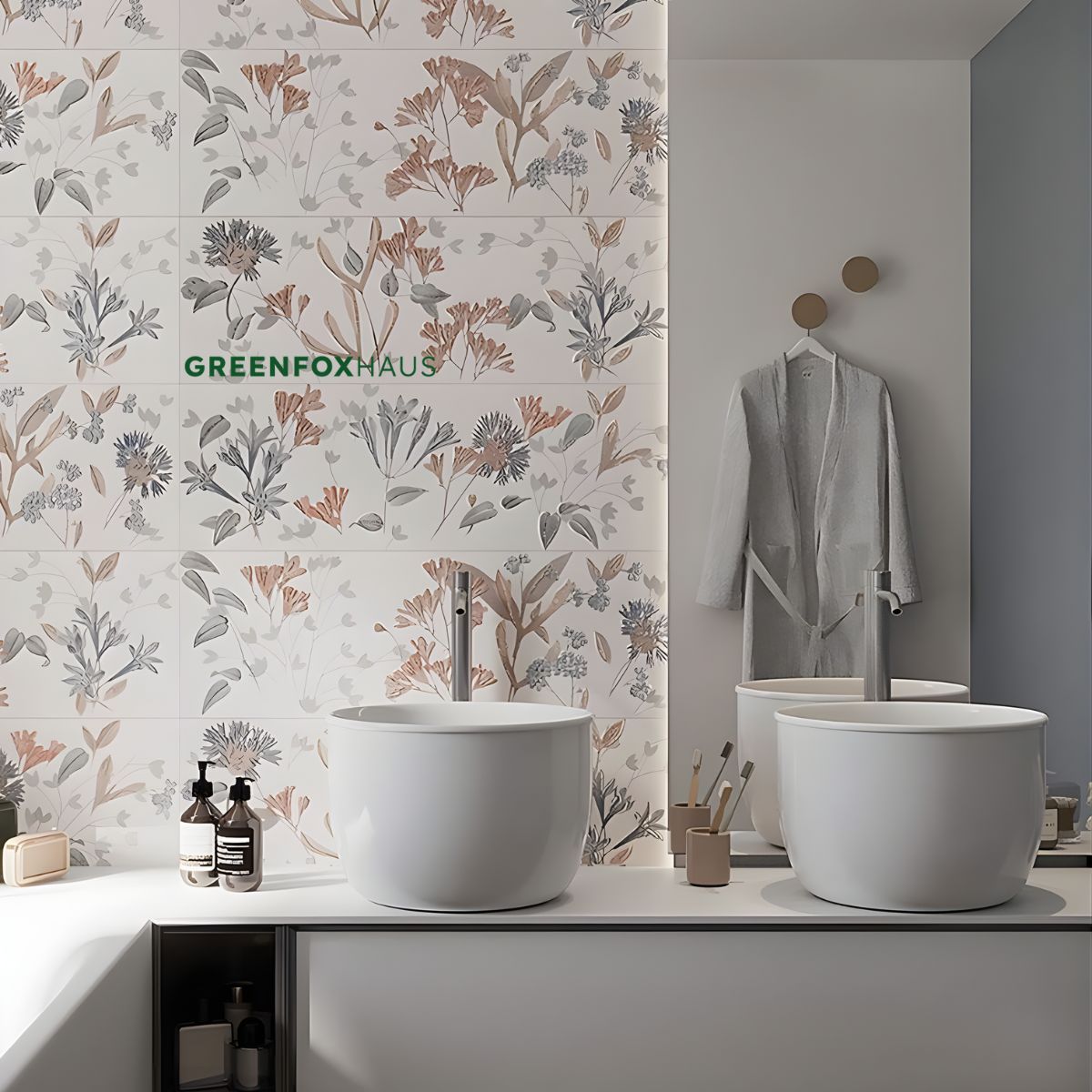 gạch ốp tường 30x60 họa tiết hoa trang trí phòng tắm tinh tế