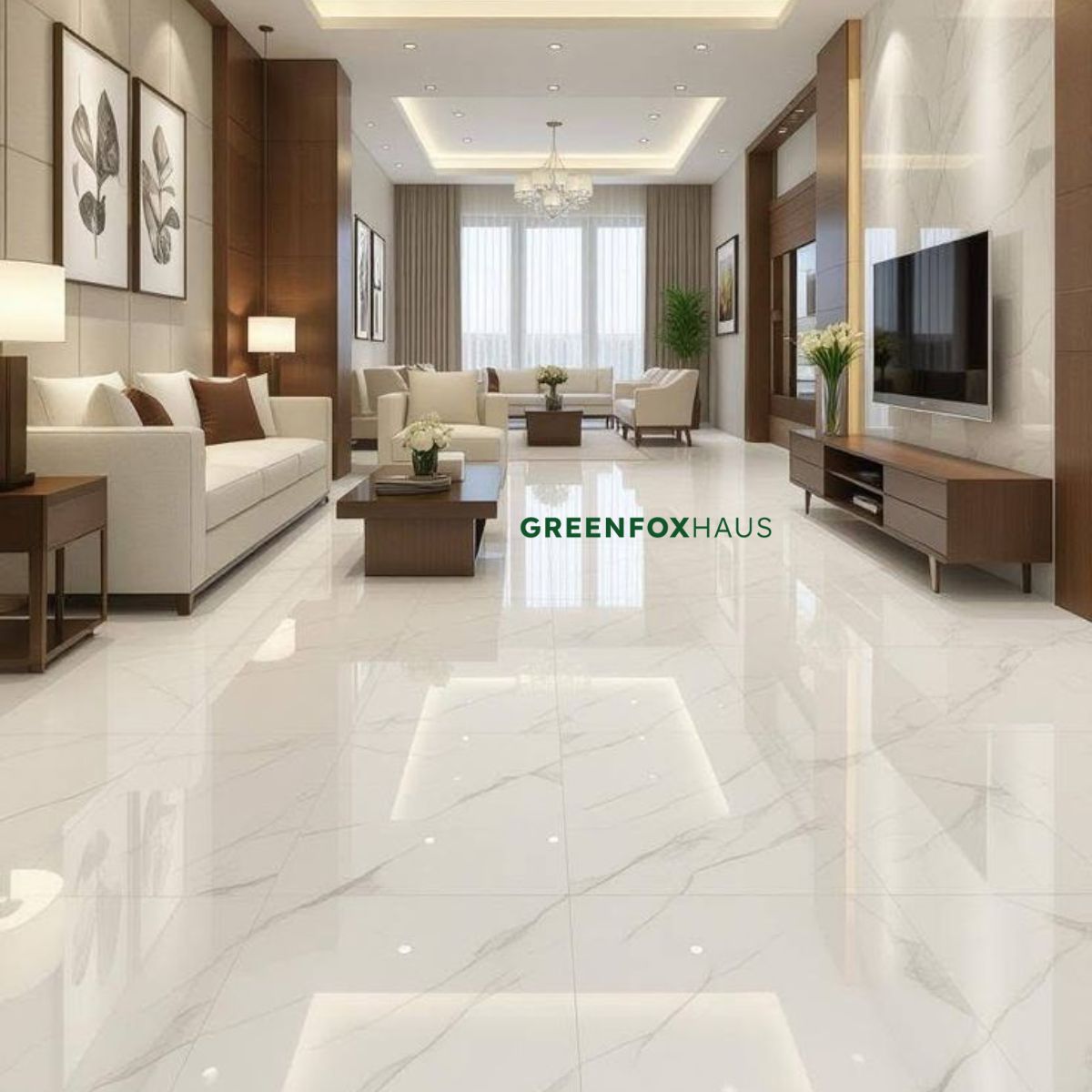 gạch lát nền 80x80 vân đá phòng khách tạo hiệu ứng không gian rộng hơn so với gạch 60x60