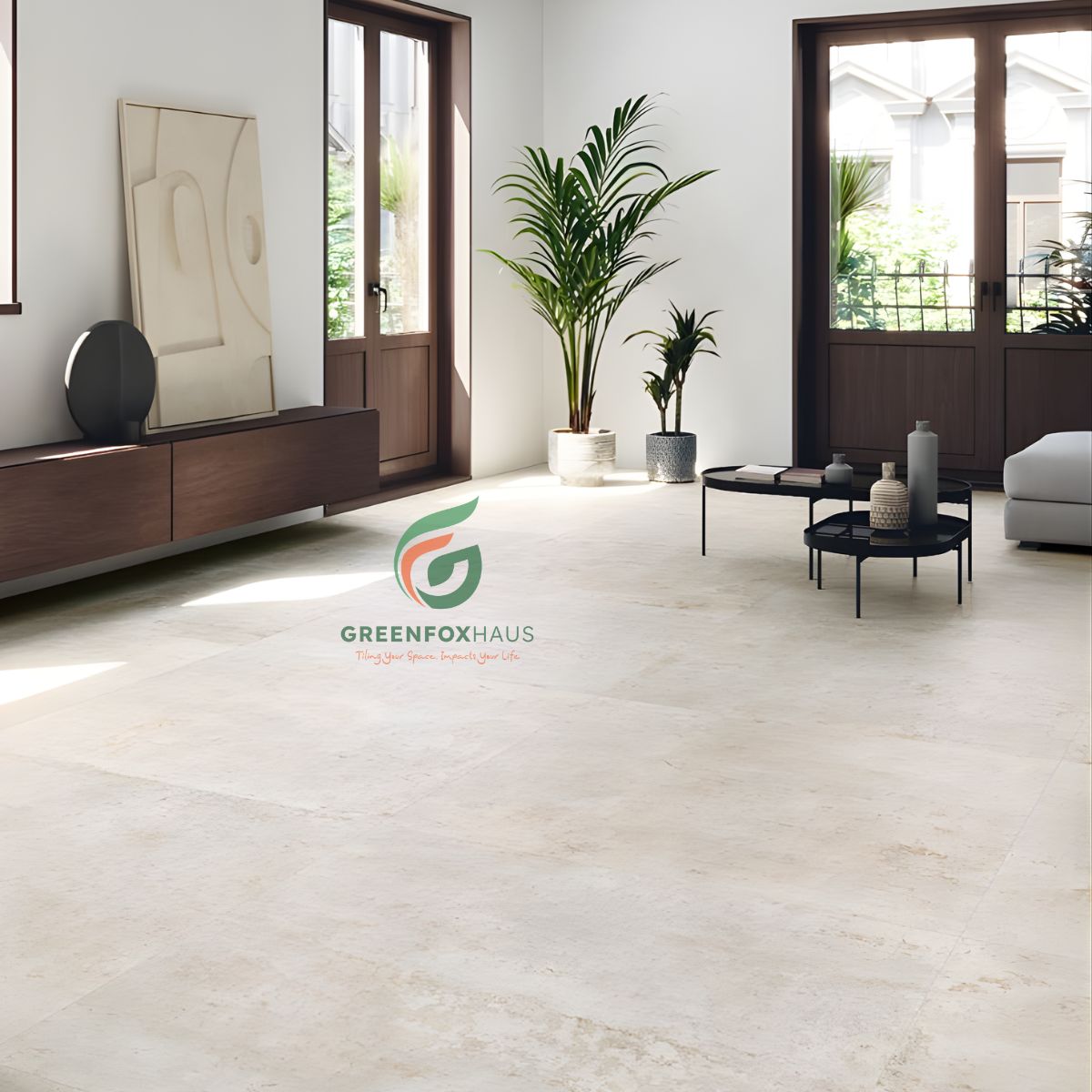 gạch lát nền phòng khách 80x80 vân đá tự nhiên màu be sáng chống trượt