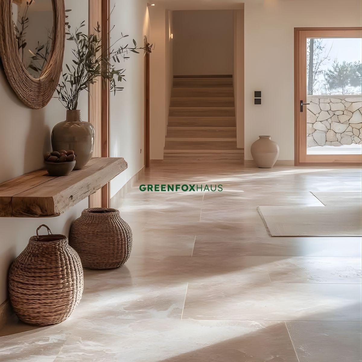 gạch đá lát nền 80x80 vân slate tông be ấm cho không gian nội thất mộc mạc