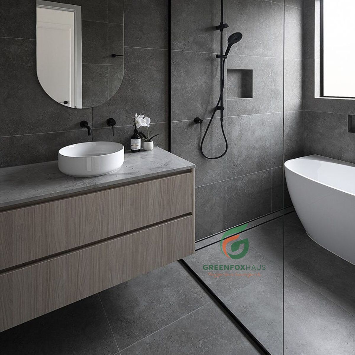 gạch lát nền màu xám phòng tắm sang trọng chống ẩm hiệu quả