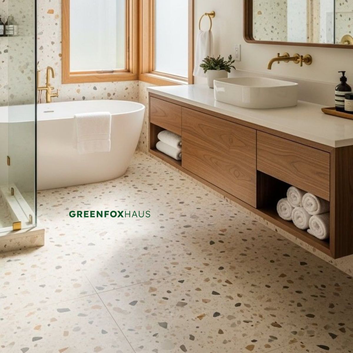 gạch lát nền nhà 80x80 vân terrazzo chống trơn cho phòng tắm cao cấp