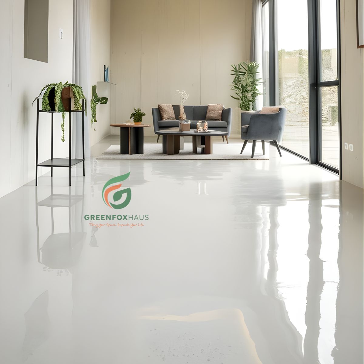 gạch lát nền màu trắng sữa bóng kiếng cho phòng khách tối giản hiện đại