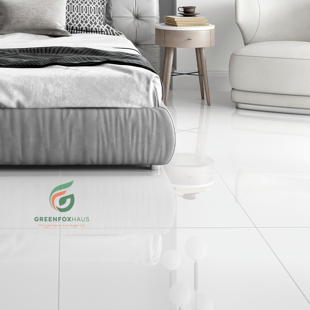 gạch lát nền trắng sữa bóng kiếng cho phòng ngủ hiện đại