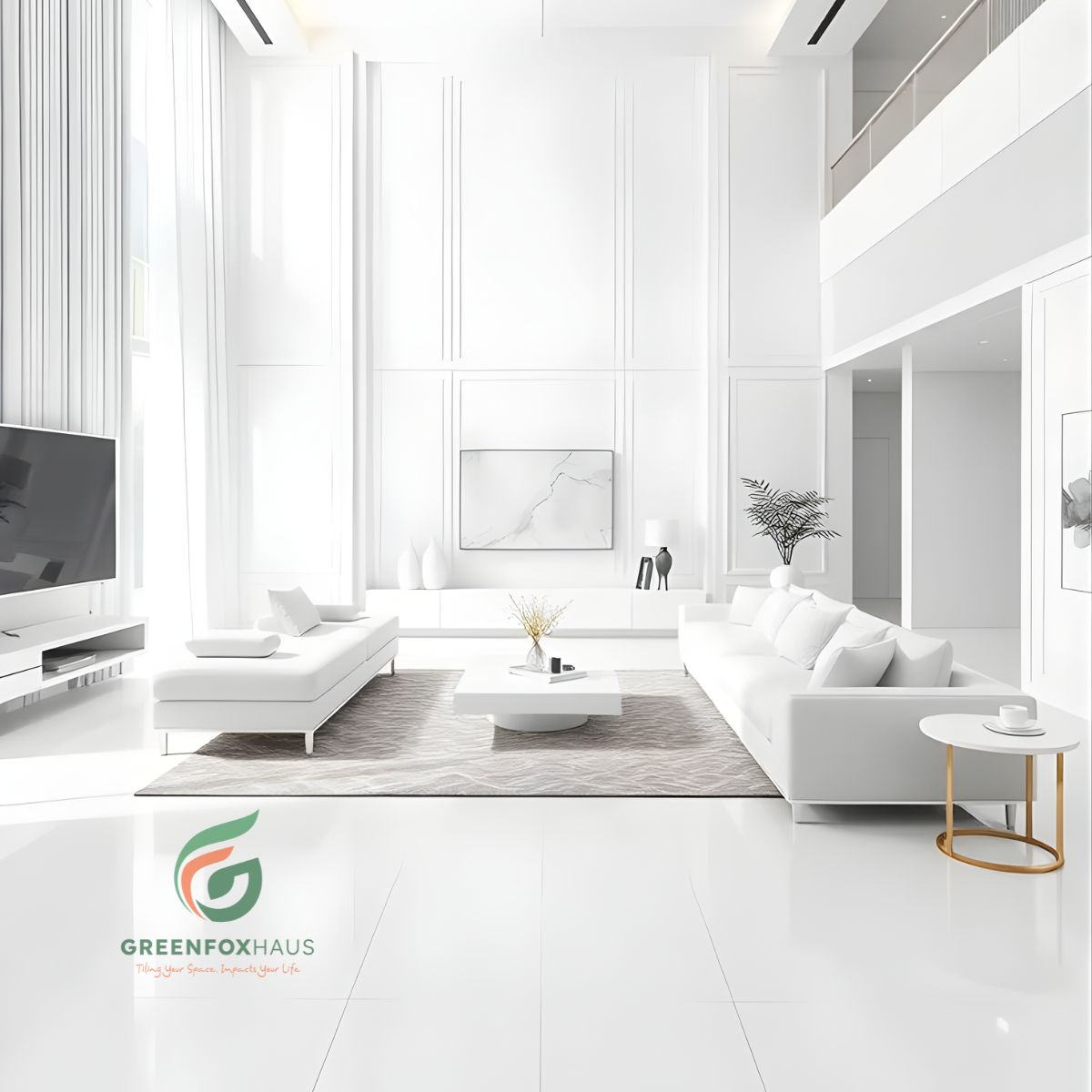 gạch lát nền trắng sữa cho phòng khách phong cách tối giản