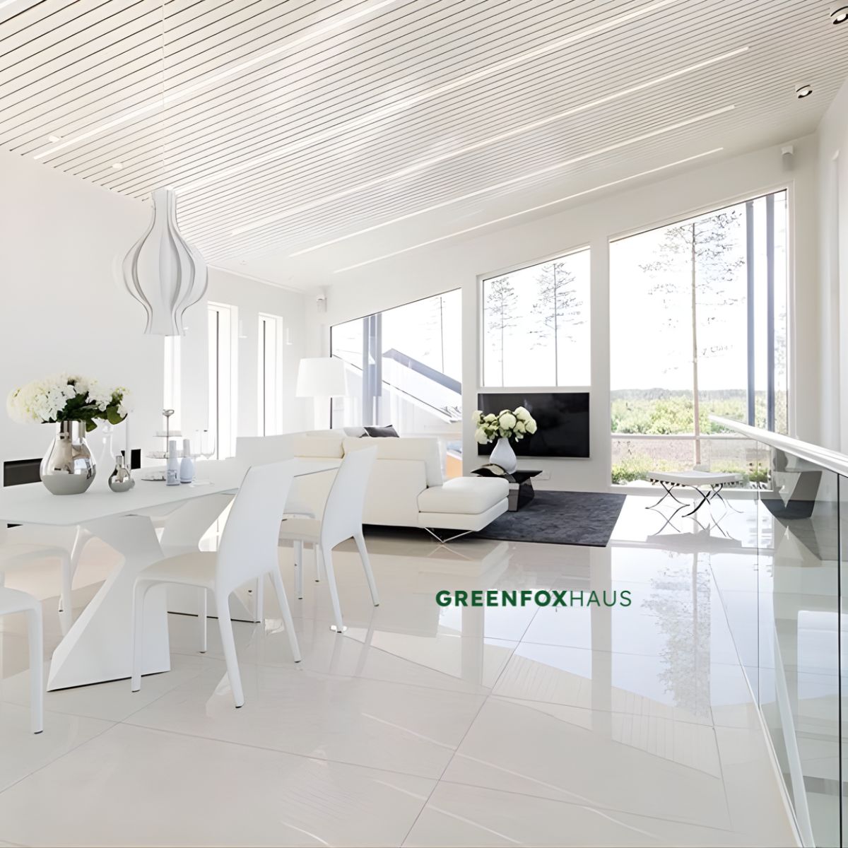 gạch lát nền trắng sữa bóng cho phòng khách sang trọng