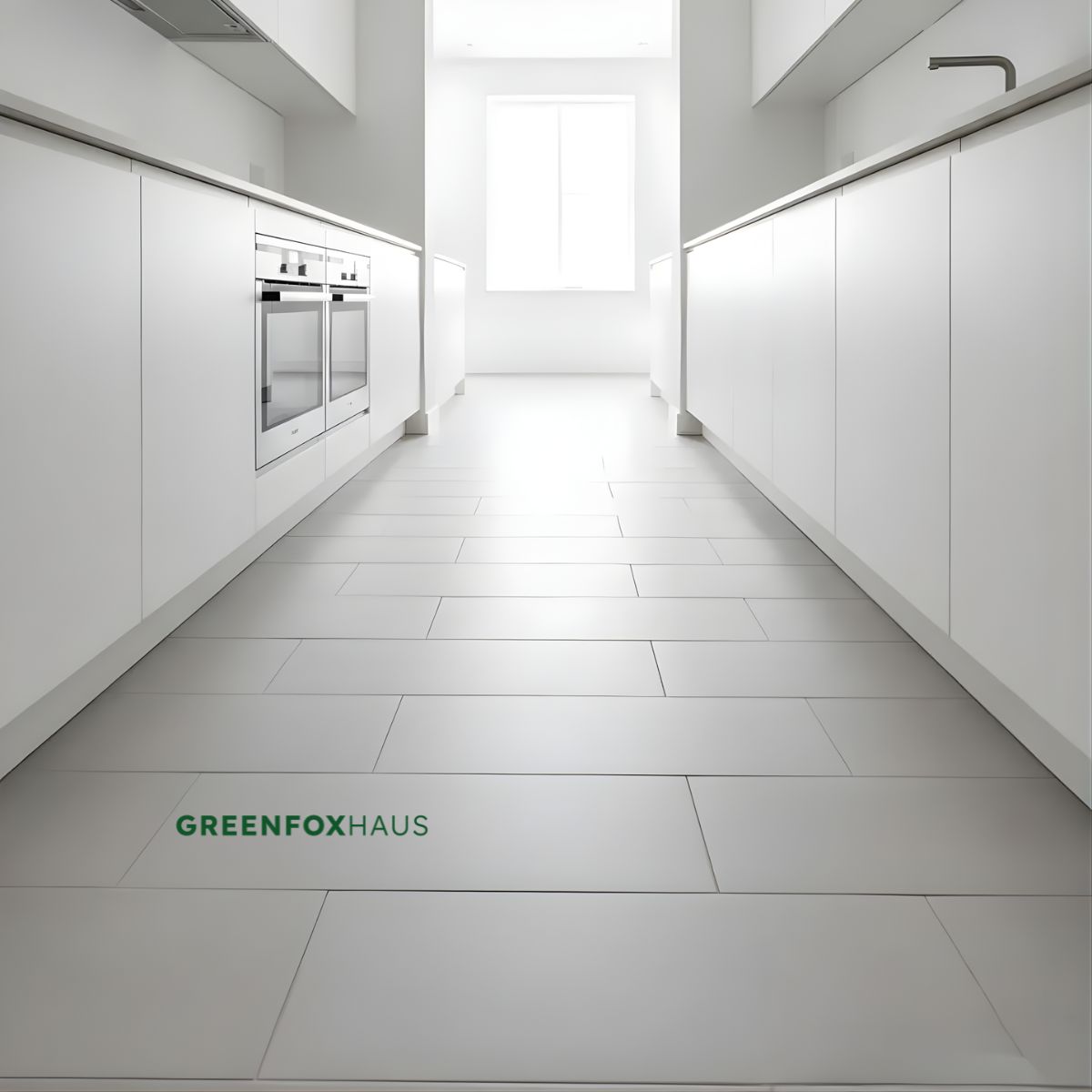 gạch lát nền trắng trơn dạng thanh cho khu vực bếp