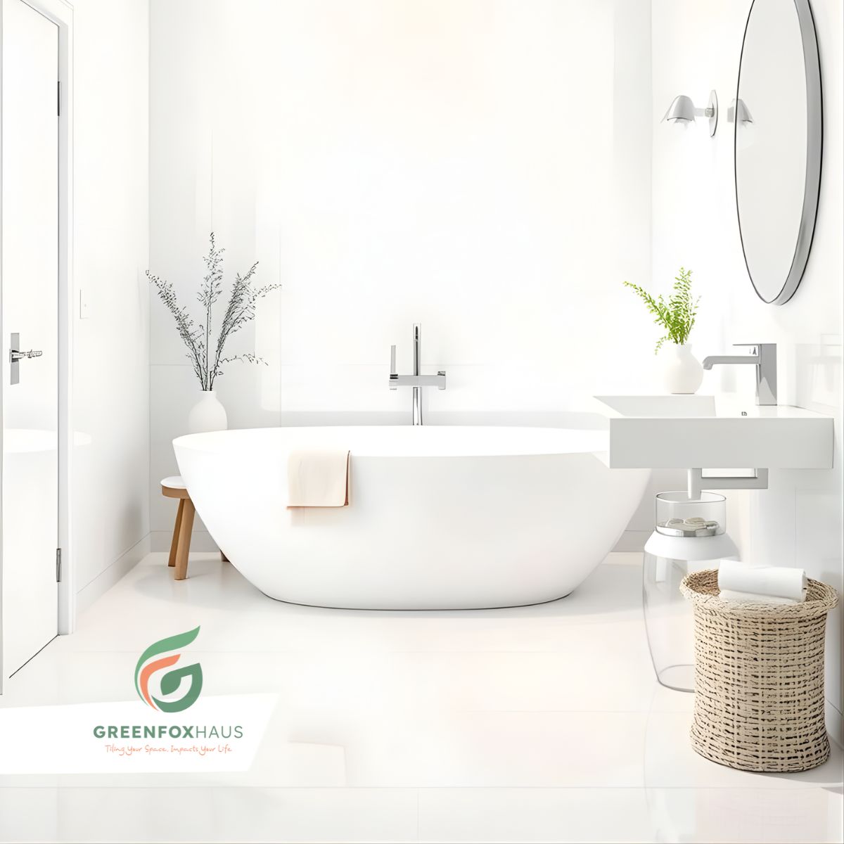 gạch lát nền trắng trơn cho phòng tắm phong cách hiện đại