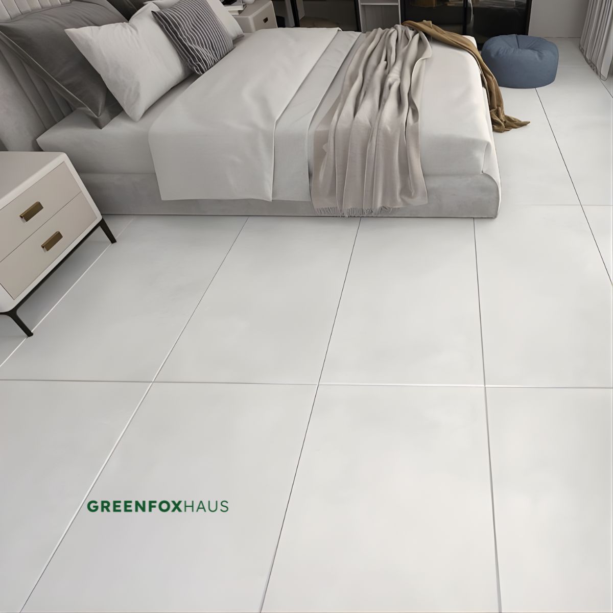 gạch lát nền trắng trơn cho phòng ngủ hiện đại