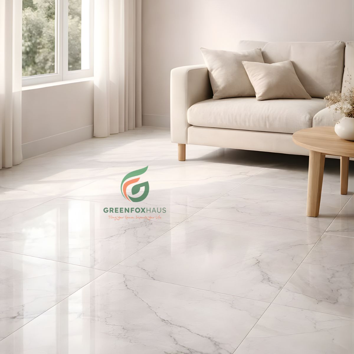 gạch lát nền màu trắng vân mây nhẹ cho không gian nội thất tinh tế