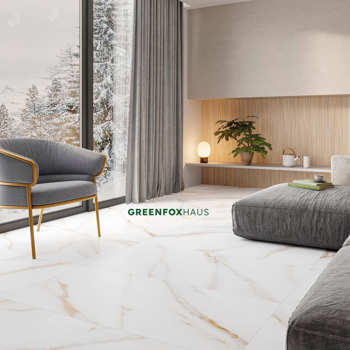 gạch lát nền trắng vân vàng kim phòng khách sang trọng