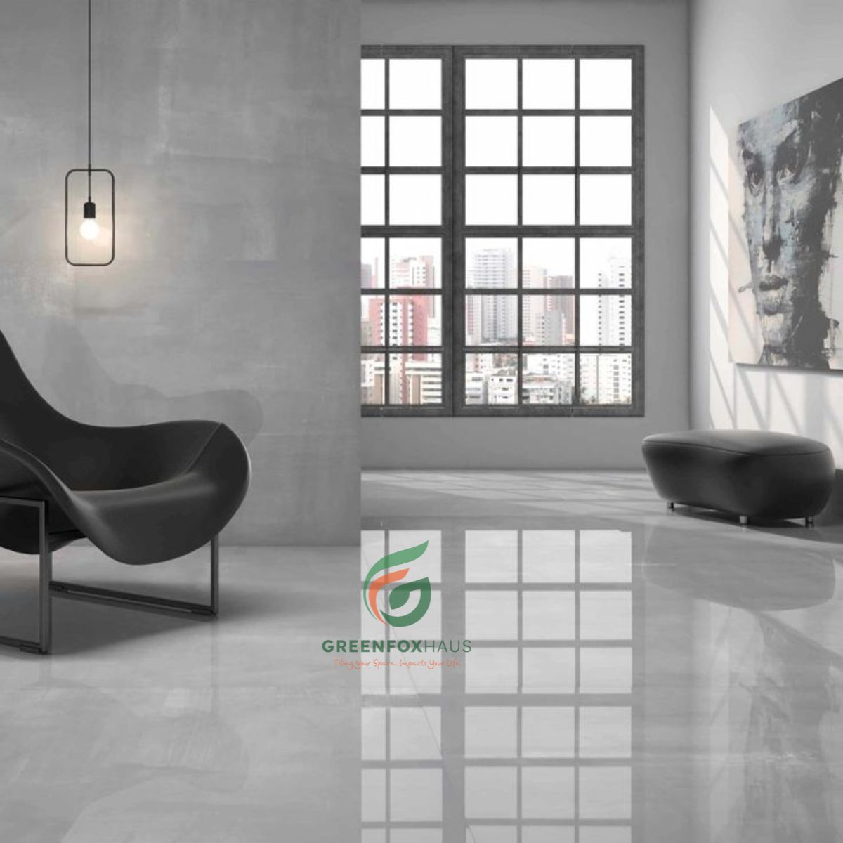 gạch lát nền trắng xám bóng kiếng cho không gian tối giản