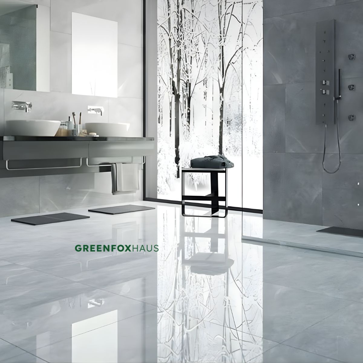 gạch lát nền trắng xám cho phòng tắm hiện đại chống bám bẩn