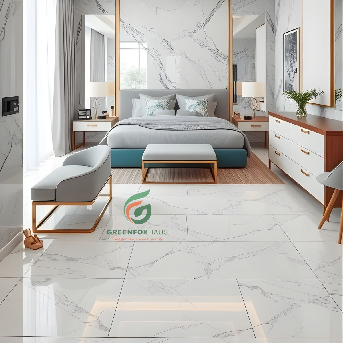 gạch lát nền 80x80 cao cấp vân đá marble cho phòng ngủ hiện đại tinh tế
