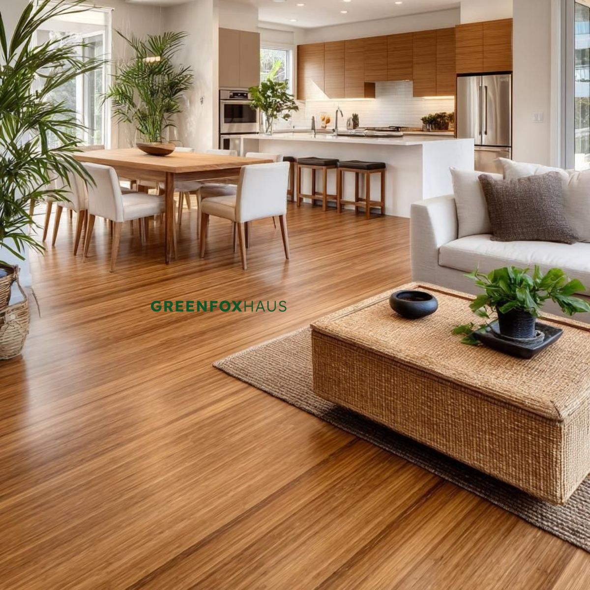 gạch men 80x80 vân gỗ tự nhiên cho phòng khách và bếp liền kề sang trọng