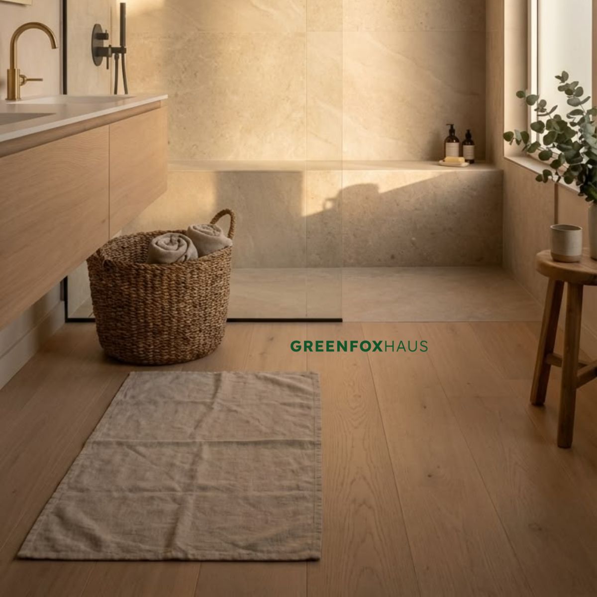 gạch lát nền nhà 80x80 vân gỗ chống ẩm phù hợp không gian phòng tắm