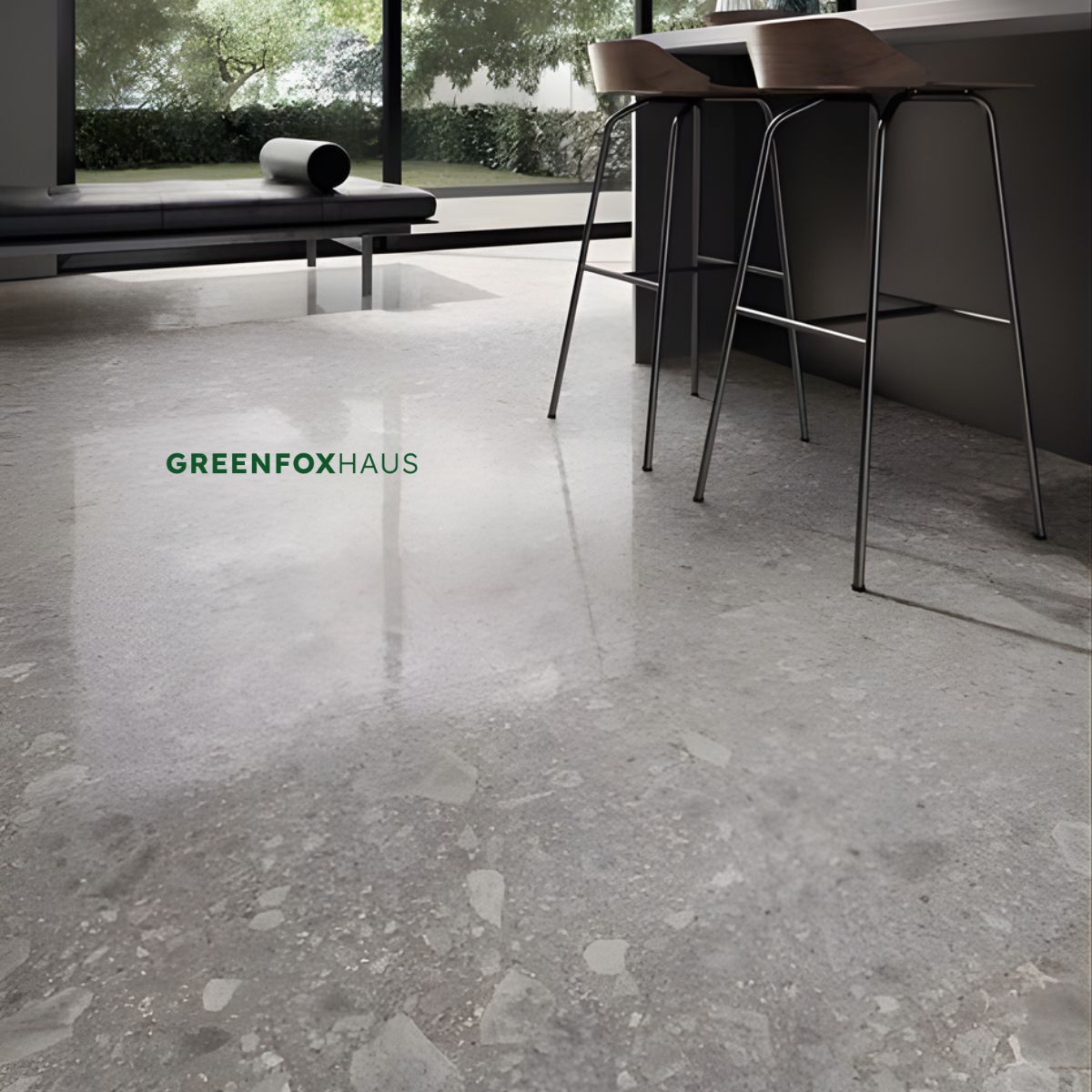 gạch nền xám terrazzo bề mặt bóng tạo hiệu ứng ánh sáng đẹp mắt