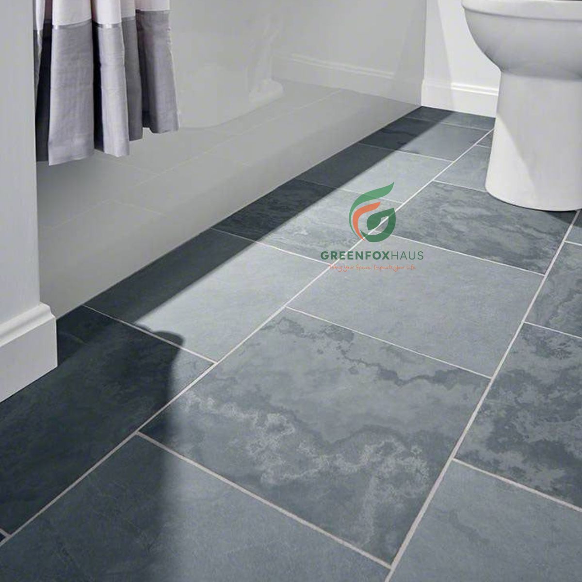 gạch lát nền màu xám xanh phòng tắm chống trơn và hiện đại