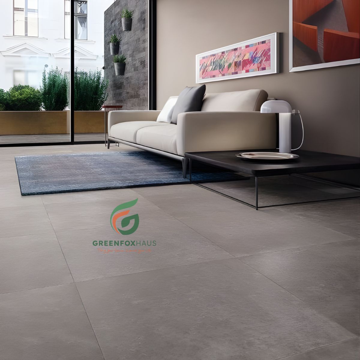 gạch lát nền nhà 80x80 vân xi măng màu xám trung tính dễ phối nội thất