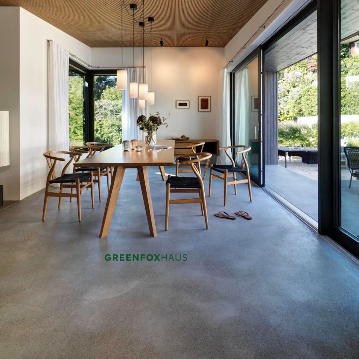 gạch 80x80 vân xi măng cho phòng ăn hiện đại không gian mở