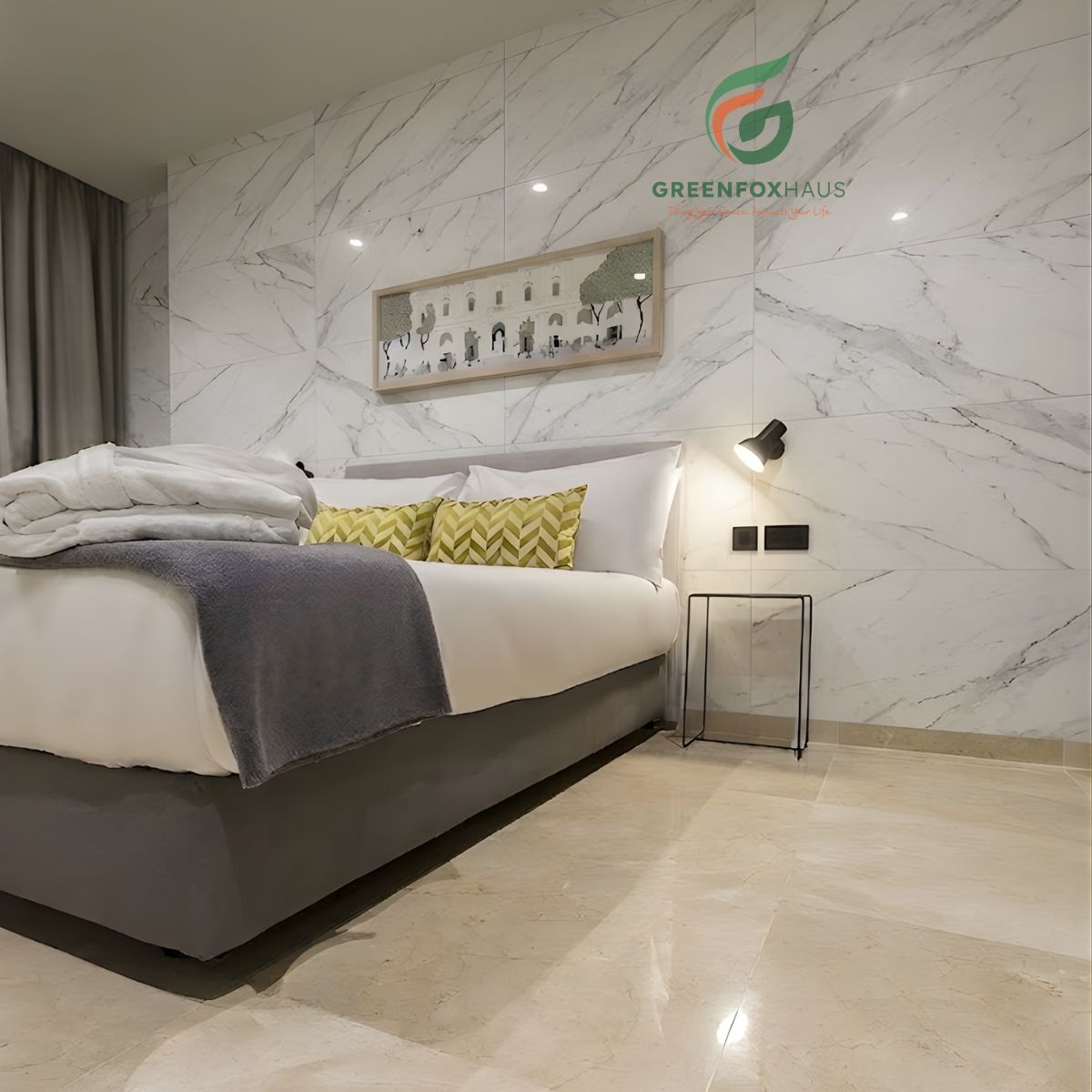 gạch ốp tường 30x60 vân đá marble trắng xám hiện đại cho không gian nghỉ ngơi