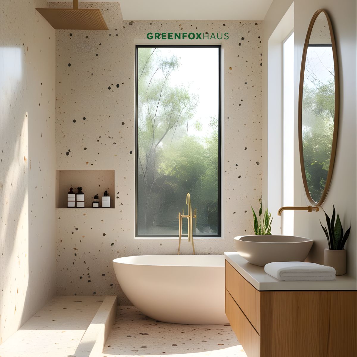 gạch ốp tường 30x60 vân terrazzo màu be cho phòng tắm hiện đại