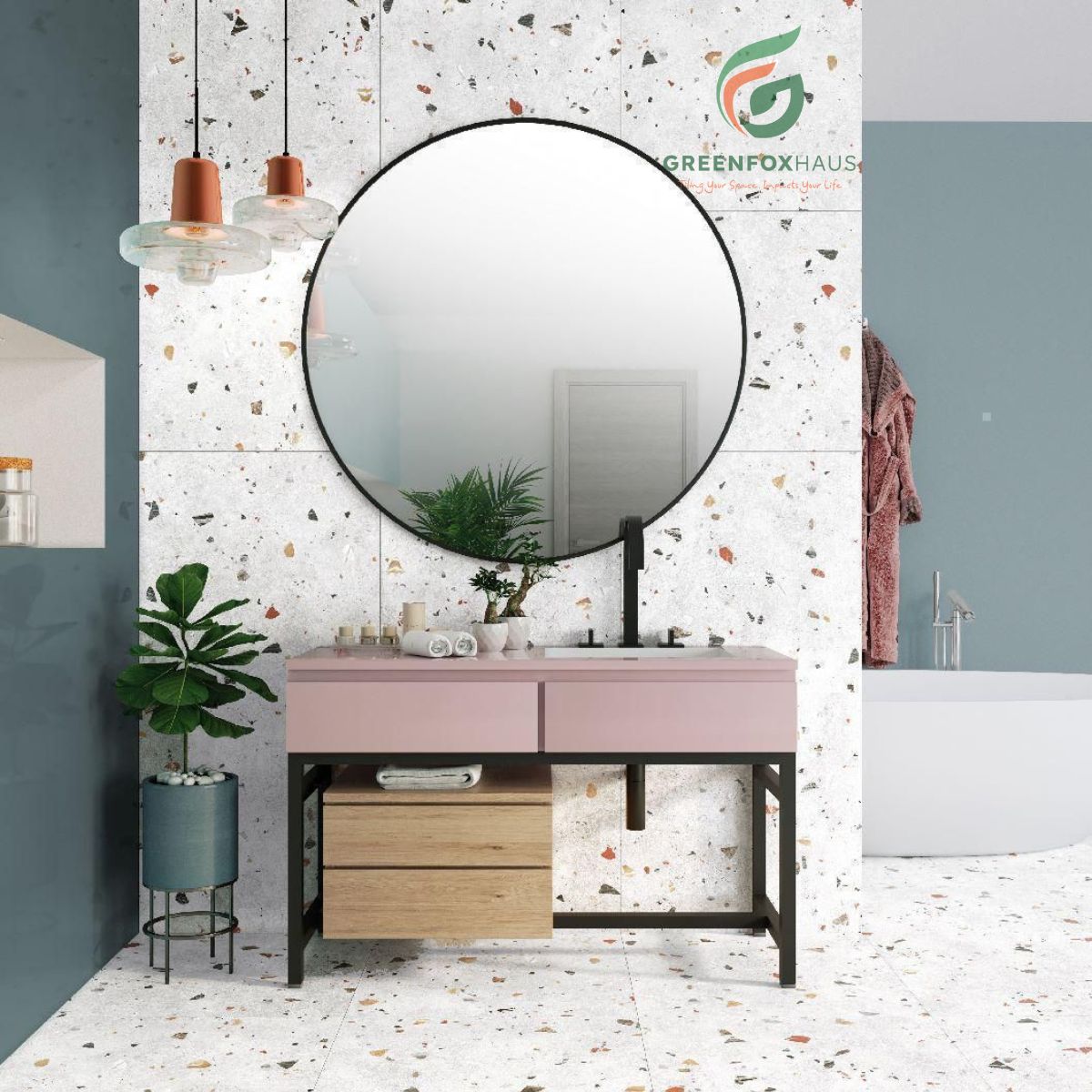 gạch ốp tường 30x60 vân terrazzo hạt màu trang trí phòng tắm