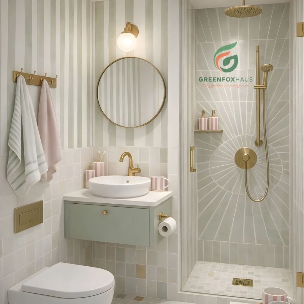 gạch ốp nhà vệ sinh hiện đại chống xước tông sáng kết hợp vân sọc và mosaic cao cấp