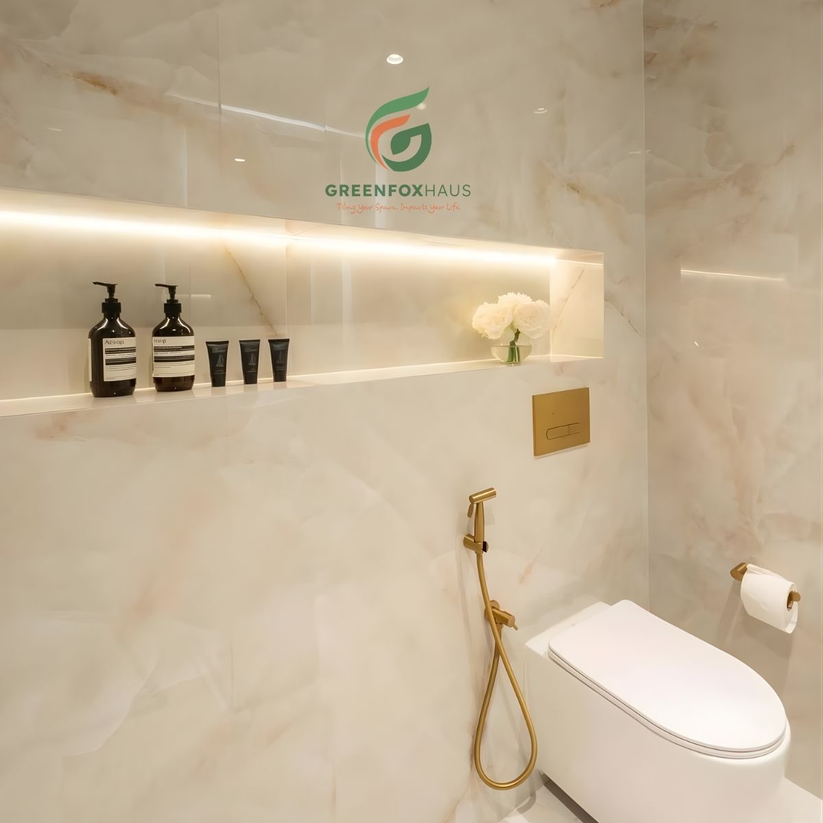 gạch ốp nhà vệ sinh giả đá marble màu kem vân mây nhẹ chống xước cho gạch toilet cao cấp