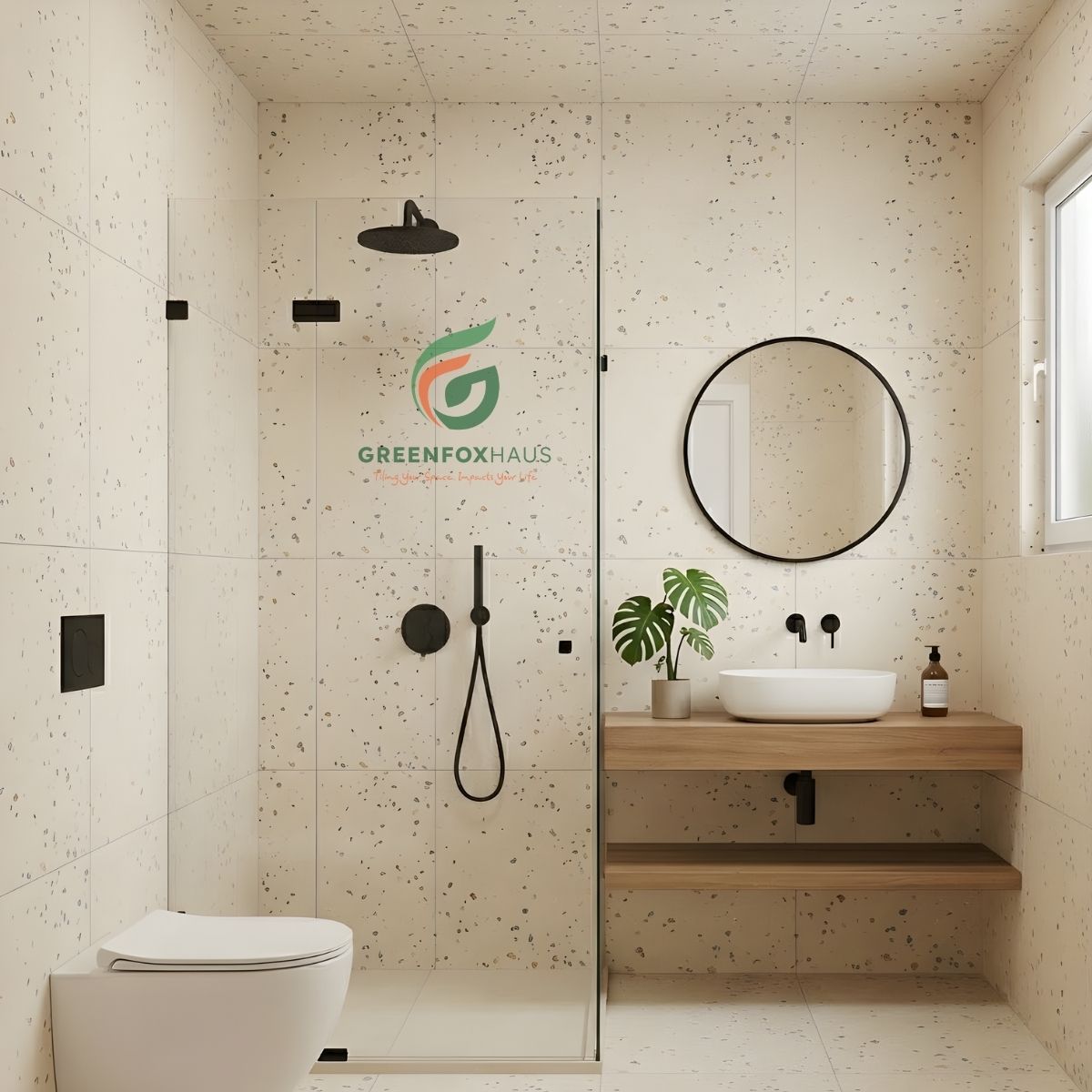 gạch ốp nhà vệ sinh vân terrazzo nền trắng gạch ốp nhà vệ sinh họa tiết hạt đá gạch ốp nhà vệ sinh cho không gian sáng thoáng