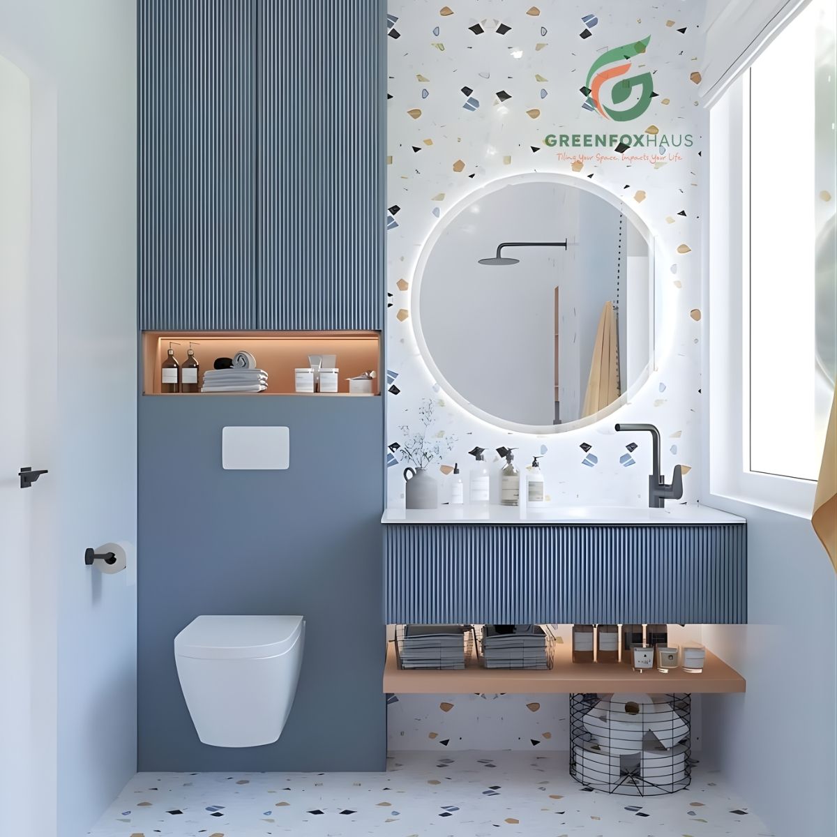 gạch ốp nhà vệ sinh vân terrazzo kết hợp tường màu xanh gạch ốp nhà vệ sinh hiện đại gạch ốp nhà vệ sinh cho wc trẻ trung