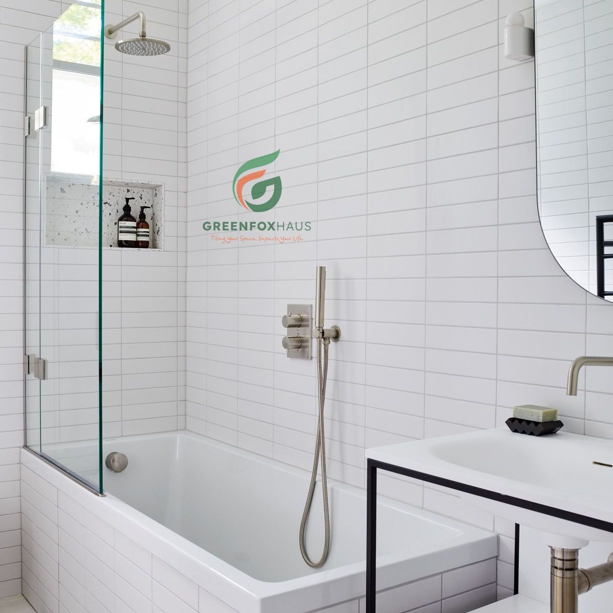 gạch thẻ trắng ốp tường phòng tắm kích thước 75x150 chống bám bẩn dễ vệ sinh