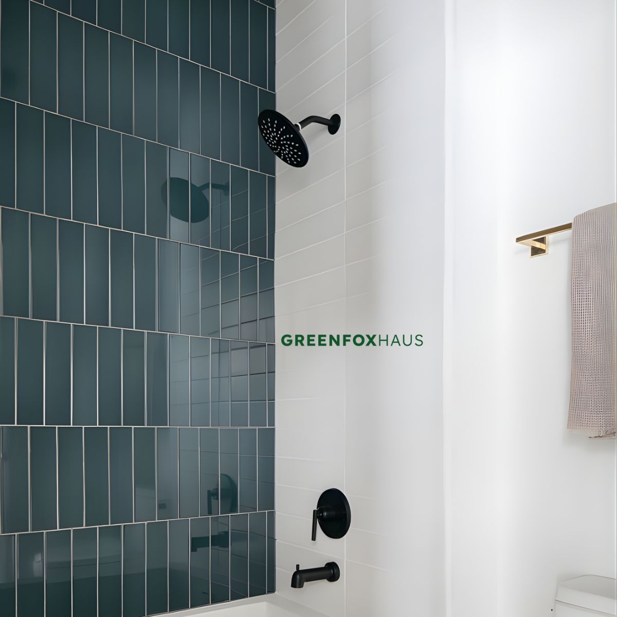 gạch thẻ ốp tường phòng tắm phối màu xanh trắng dạng chữ nhật thi công linh hoạt