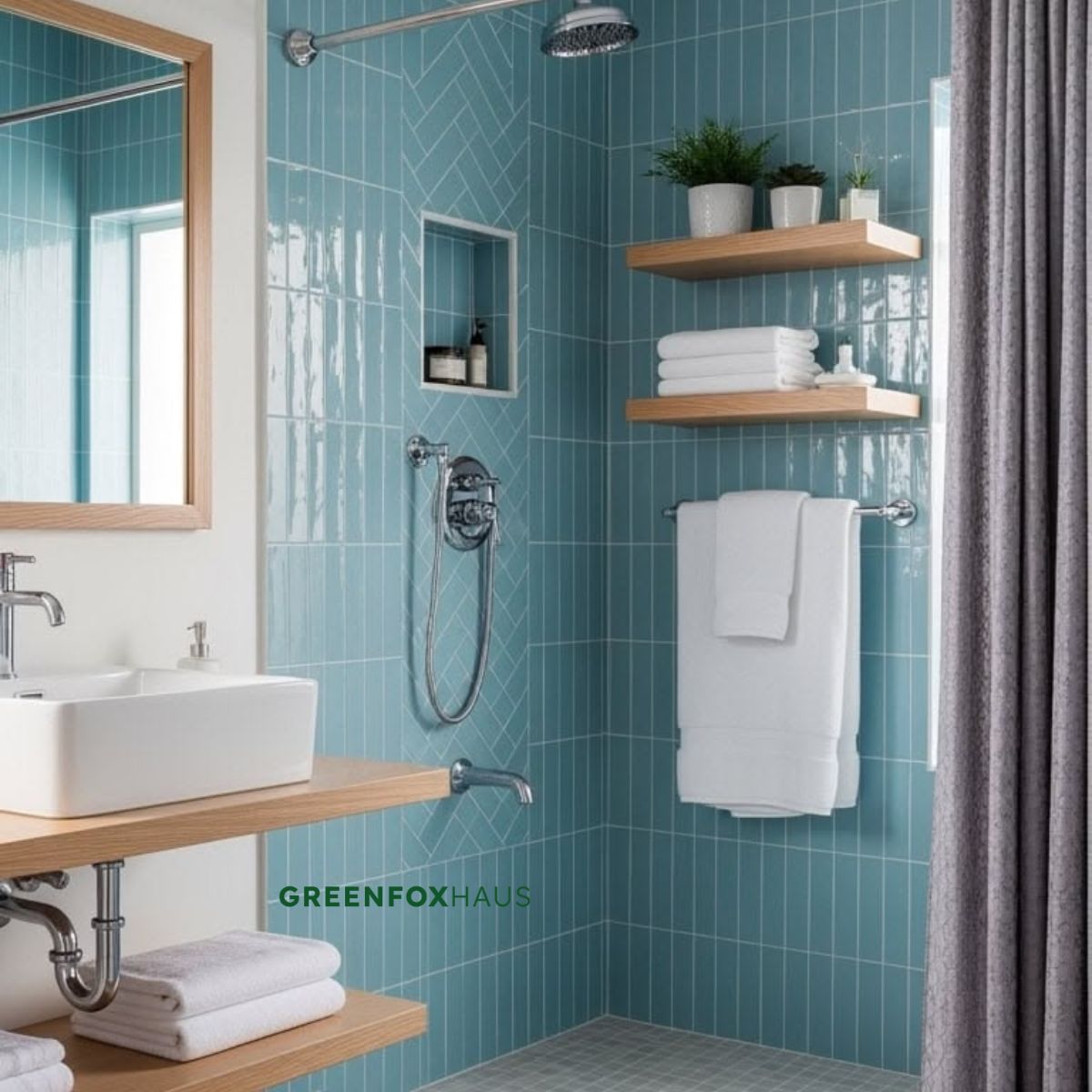 gạch thẻ mosaic ốp tường phòng tắm màu xanh vỉ 300x300 chống trơn trượt