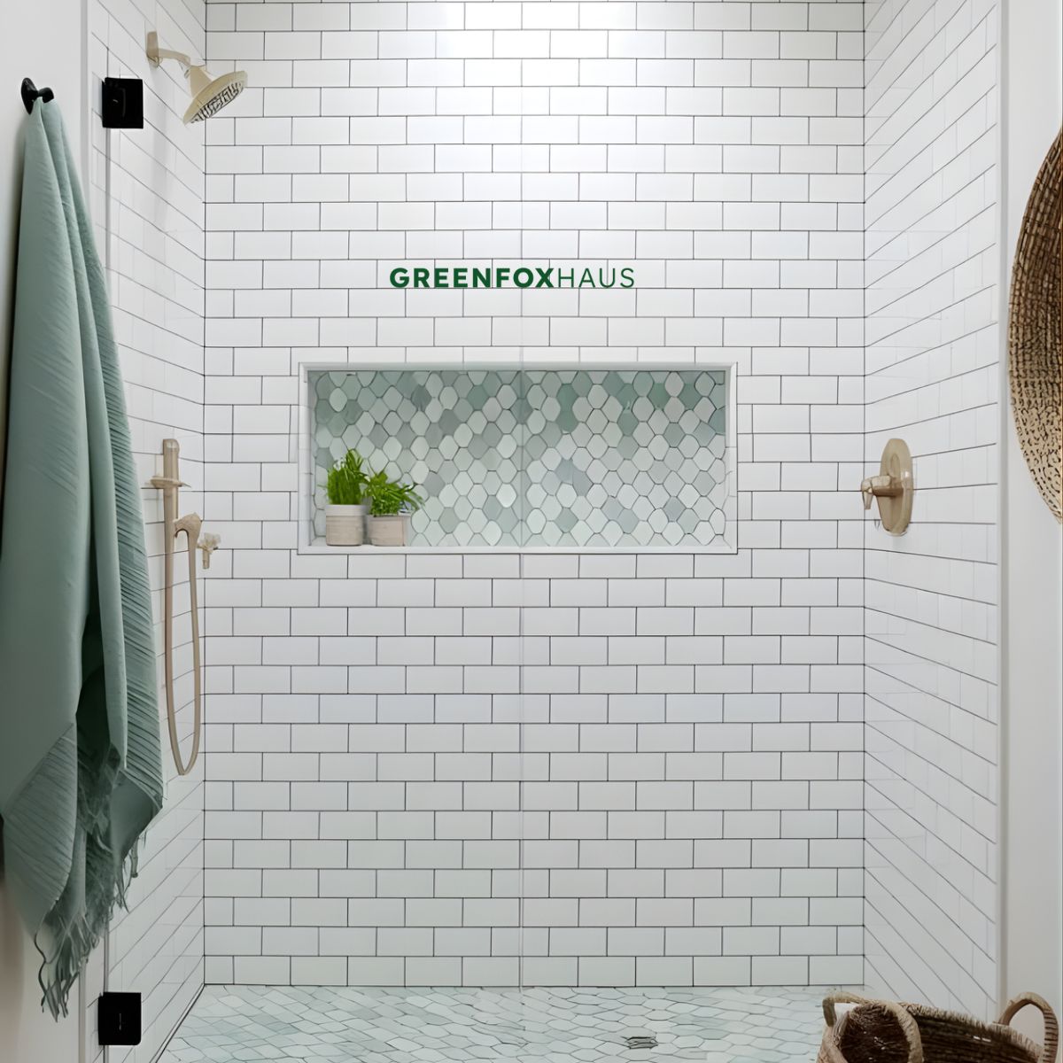 gạch thẻ trắng ốp tường phòng tắm xếp ngang với ron đều và bề mặt chống trơn