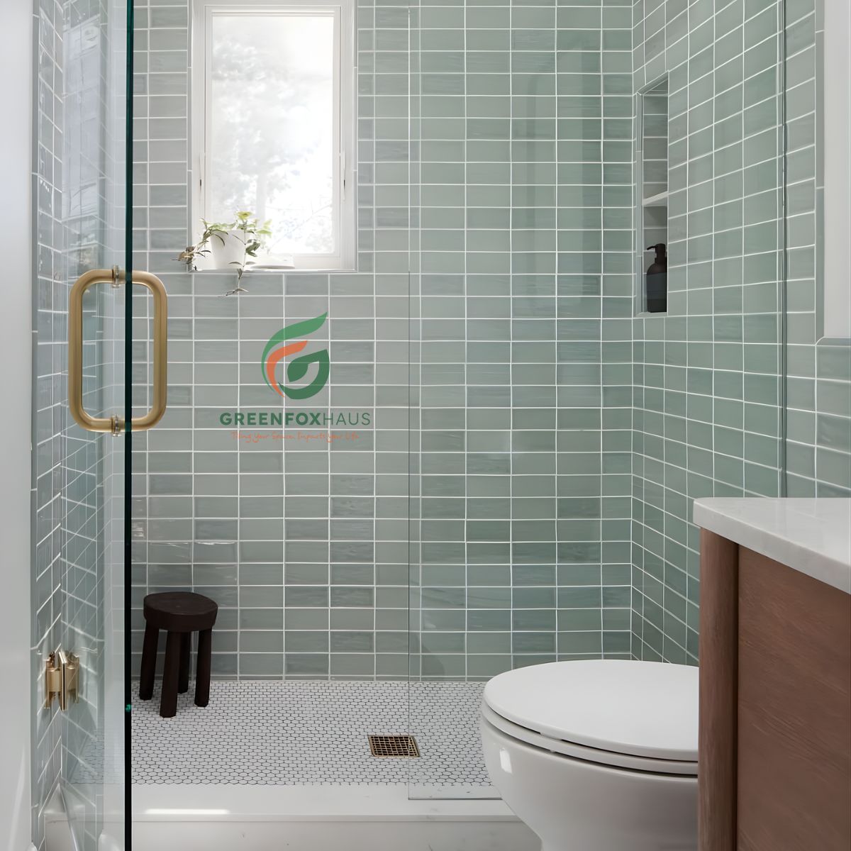 gạch thẻ màu xanh pastel ốp phòng tắm với bề mặt nhám nhẹ chống trơn trượt