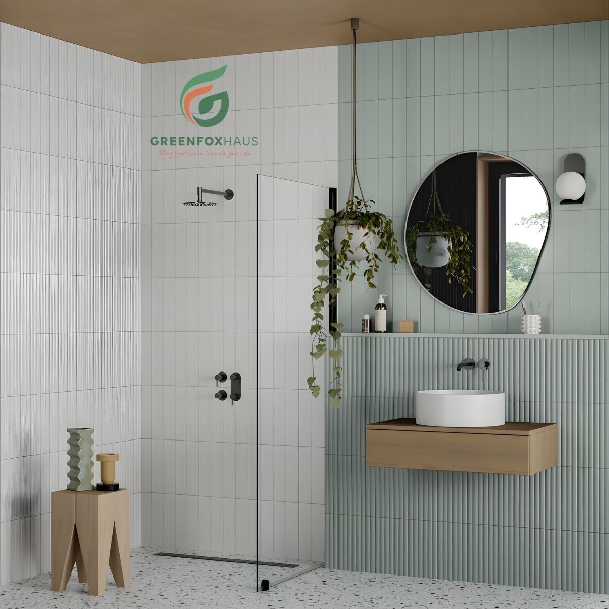 gạch ốp nhà vệ sinh gạch thẻ màu xanh pastel gạch ốp nhà vệ sinh kết hợp mảng sọc nổi gạch ốp nhà vệ sinh phòng tắm hiện đại