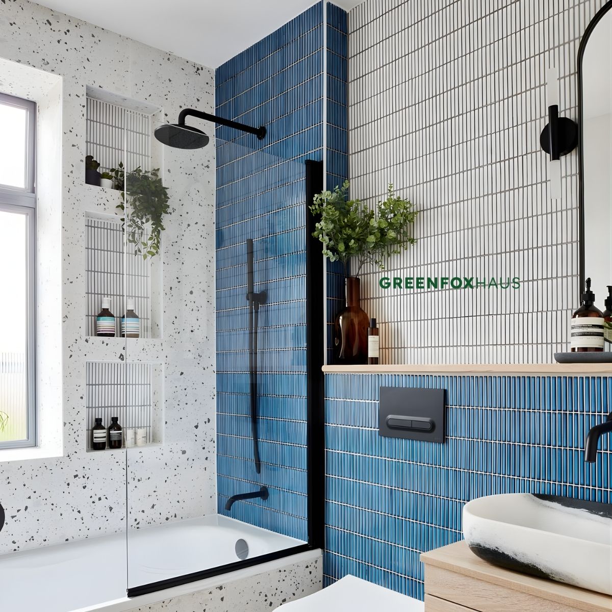 gạch ốp nhà vệ sinh gạch thẻ trắng kết hợp gạch thẻ xanh gạch ốp nhà vệ sinh mosaic hiện đại gạch ốp nhà vệ sinh cho vách tắm đứng