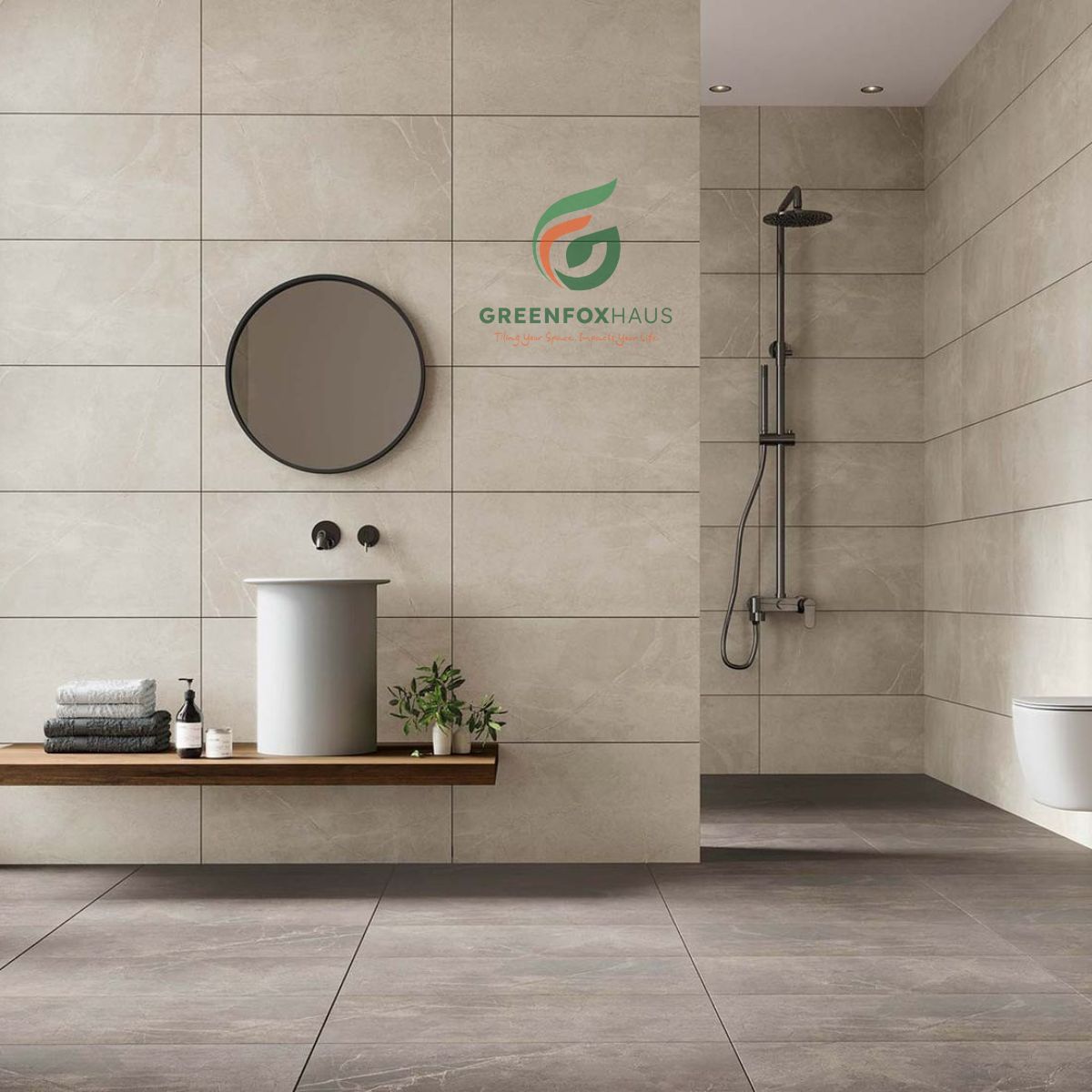 gạch ốp nhà vệ sinh 30x60 vân xi măng, thi công bằng keo dán gạch chuyên dụng