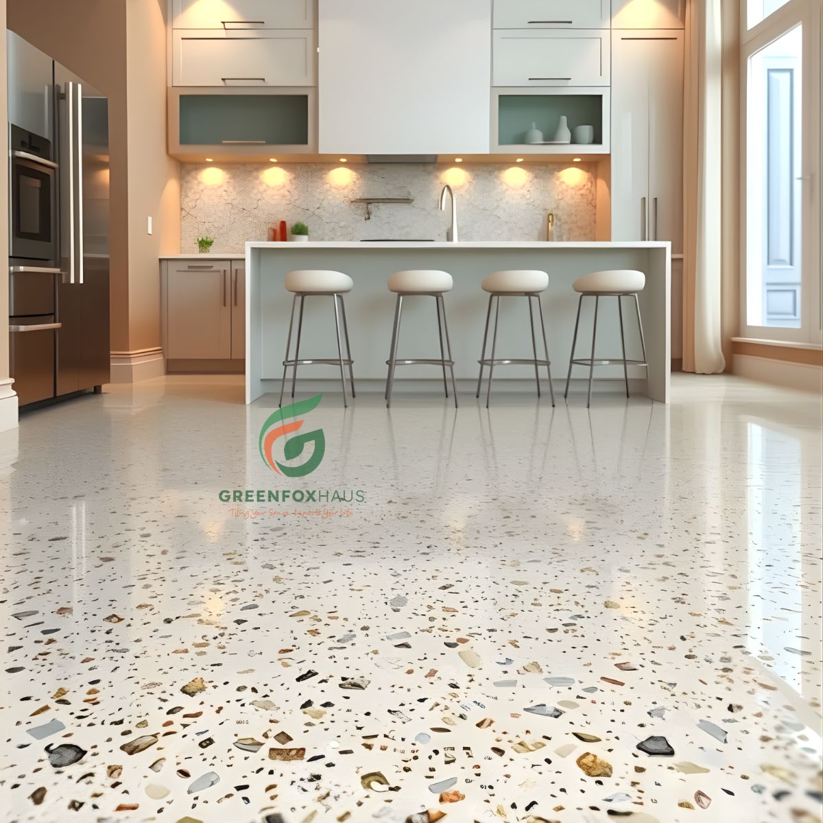 thi công gạch lát nền 80x80 terrazzo sử dụng ke cân bằng đảm bảo bề mặt phẳng