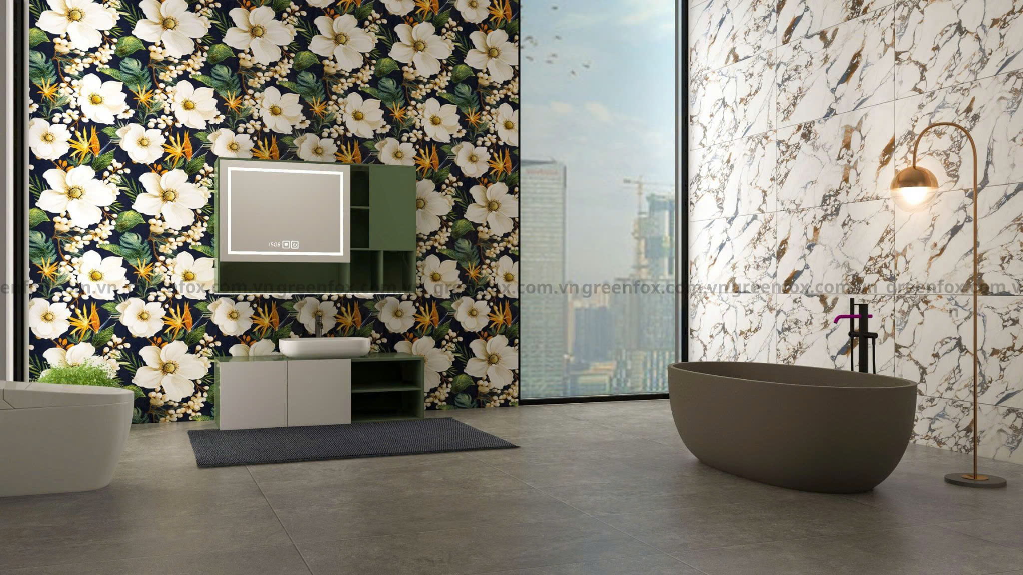 GẠCH ỐP LÁT TRANG TRÍ HỌA TIẾT HOA LÁ GF52.5806 (600x1200mm)