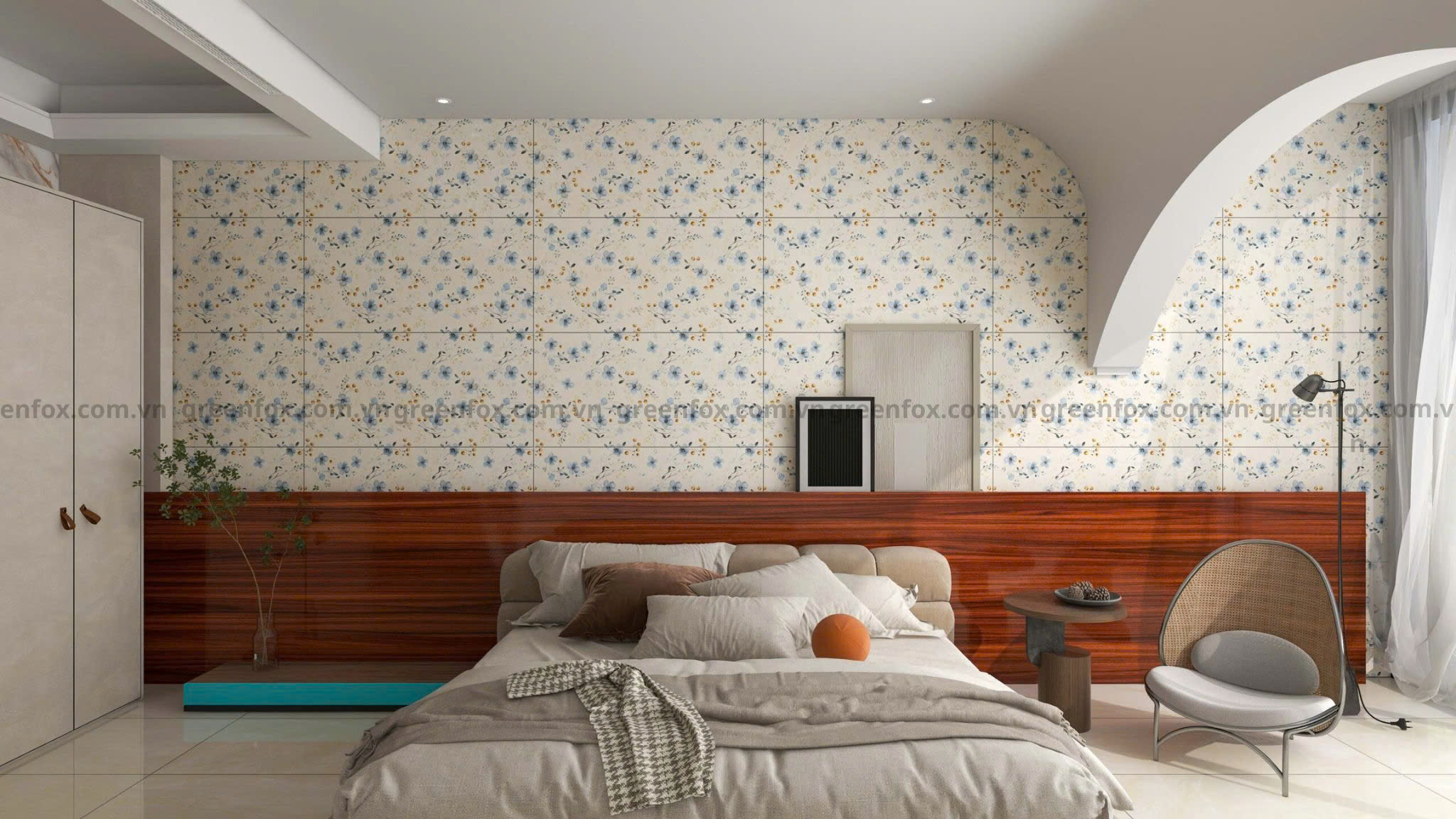 GẠCH ỐP LÁT TRANG TRÍ HỌA TIẾT HOA LÁ NHỎ MÀU BE XANH PASTEL GF52.5803 (600x1200mm)