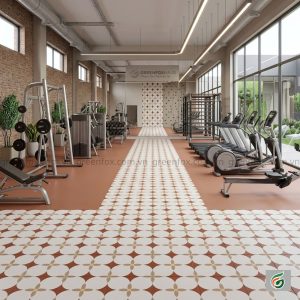 Ứng dụng gạch bông cho không gian gym giúp tạo điểm nhấn mạnh và phân vùng khu vực hiệu quả