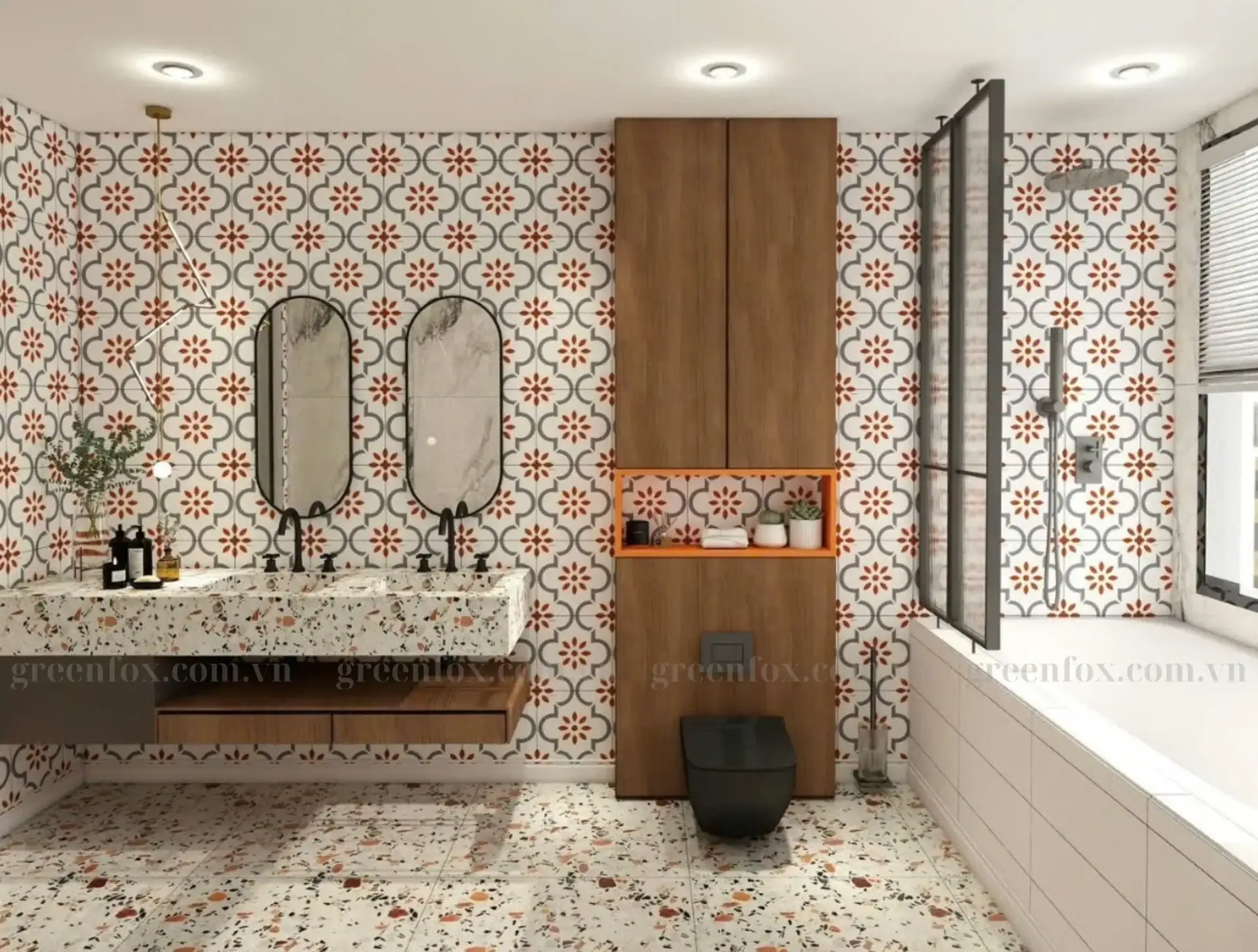GẠCH BÔNG PORCELAIN MATT HỌA TIẾT HOA VĂN CỔ ĐIỂN GF85.3022 (300x300mm)