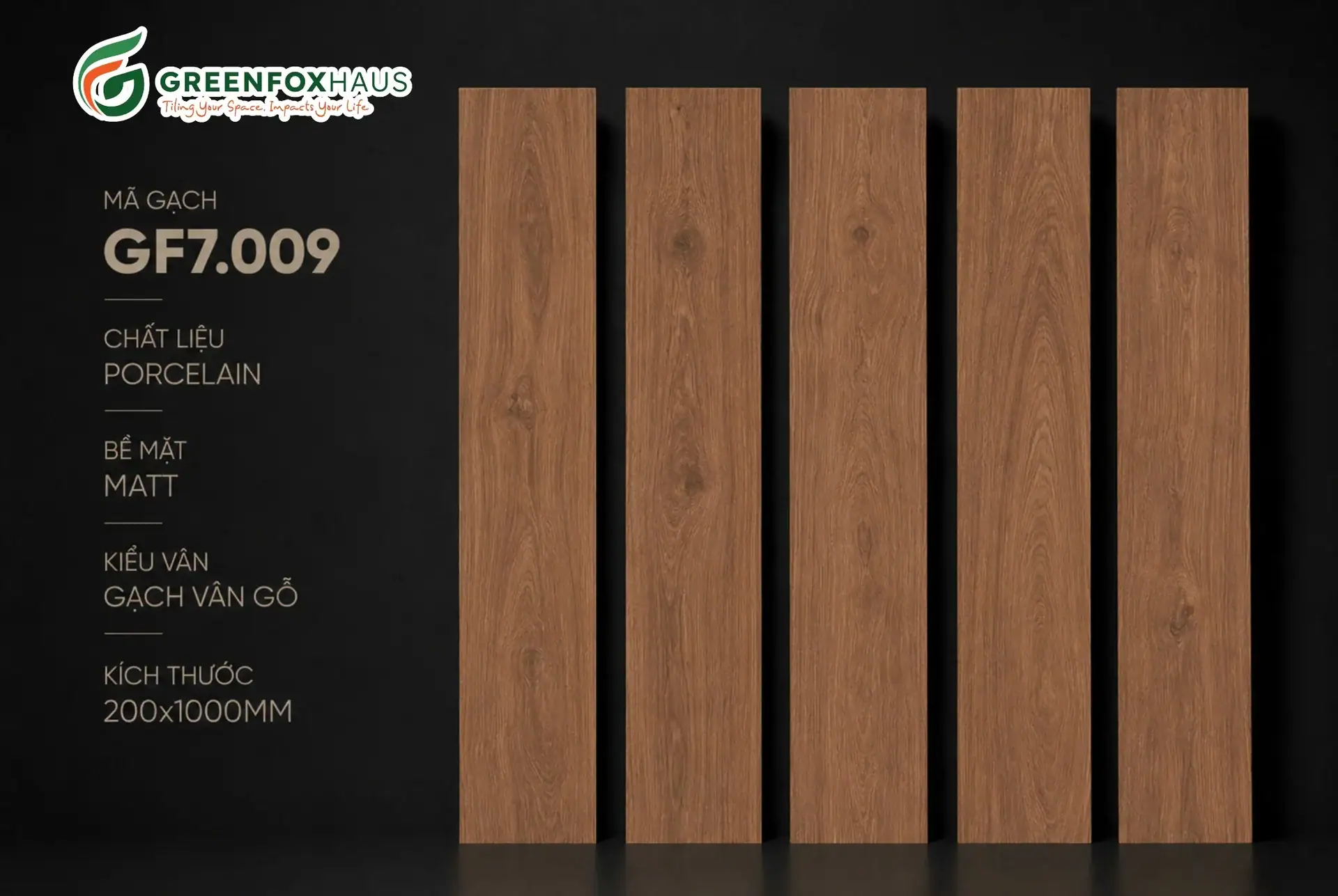 Alternative view of GẠCH LÁT NỀN MATT VÂN GỖ MÀU NÂU ĐỎ GF7.009 (200x1000mm)